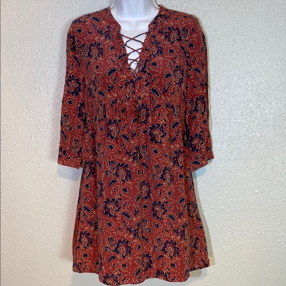 Madewell Red and Blue V-Neck Bell Sleeve Mini Dress - Picture 2 of 11
